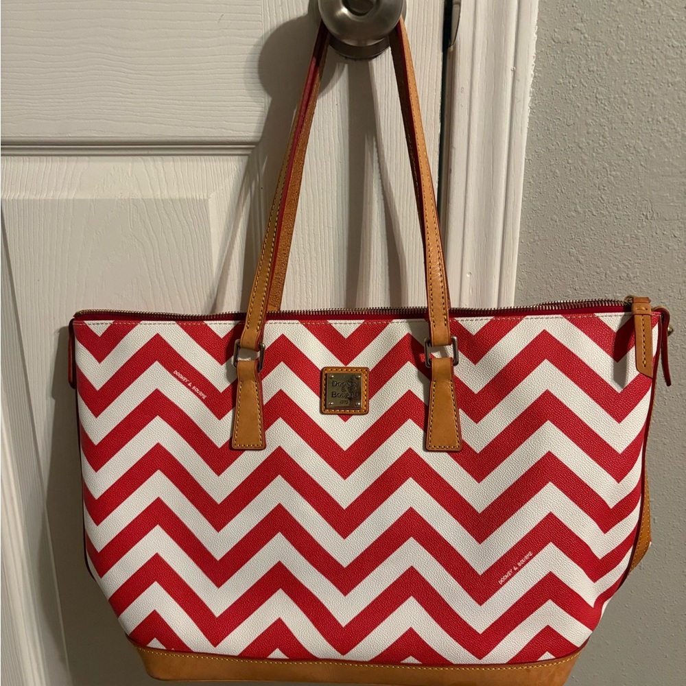 Dooney & Bourke Red and White Chevron Tote